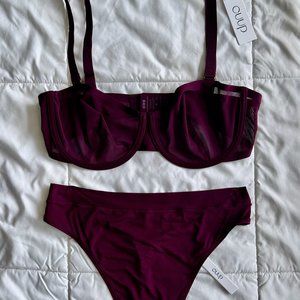 CUUP Balconette Bra High Waist Thong Lingerie Set in Plum